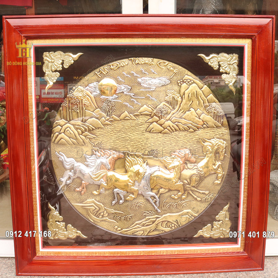 Tranh hoa mẫu đơn khung đồng mạ v&agrave;ng 24K 1m37